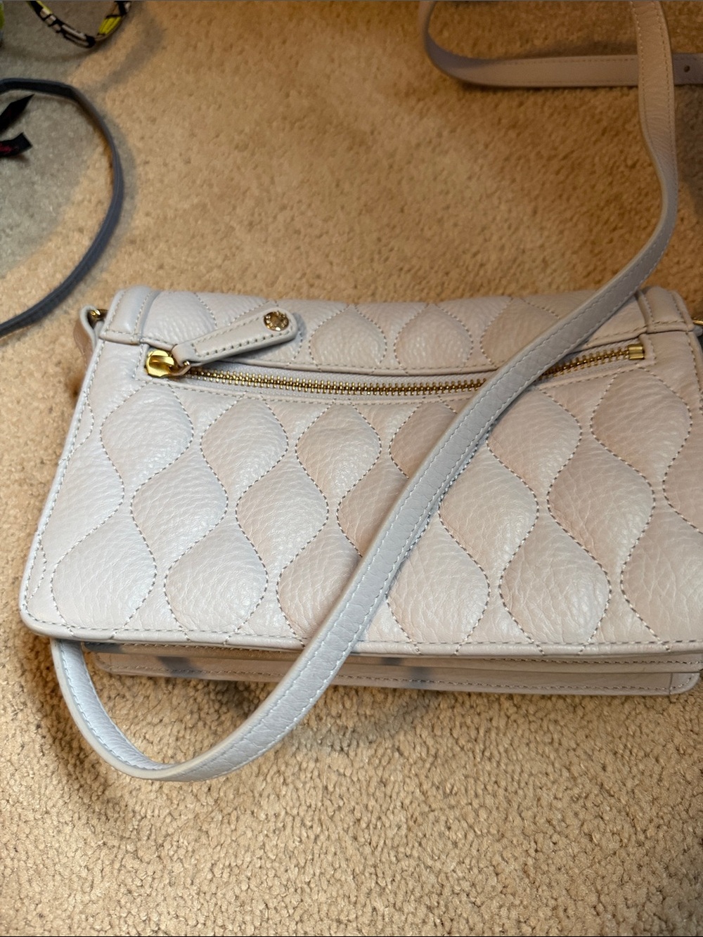 Vera Bradley Quilted Cream Leather Crossbody with Gold Hardware - Picture 2 of 3